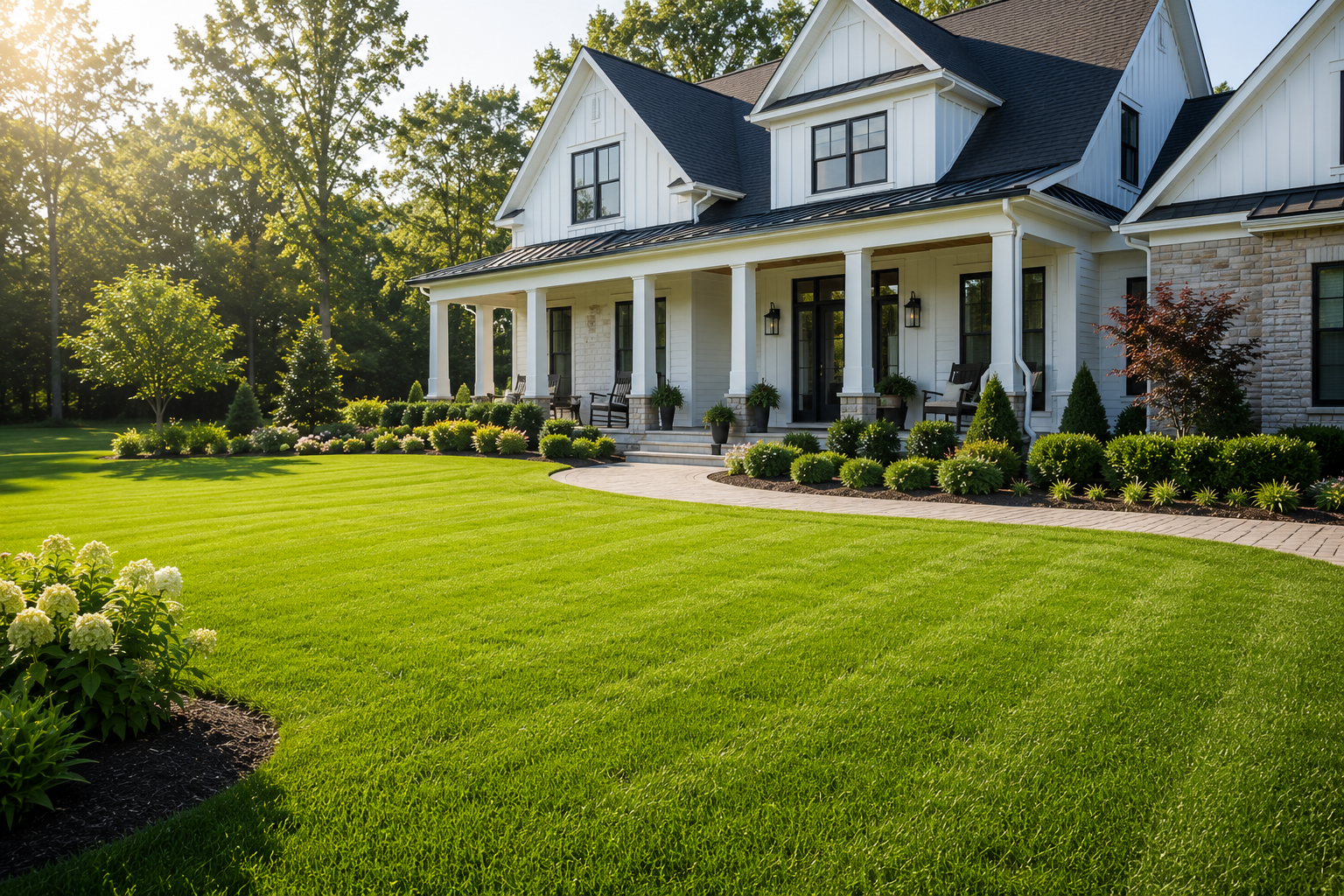 Freshly laid green lawn in a suburban backyard